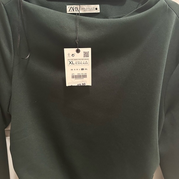 Zara Deep Green dress with rushing on the side boat neck and slit in rear. - Picture 8 of 9